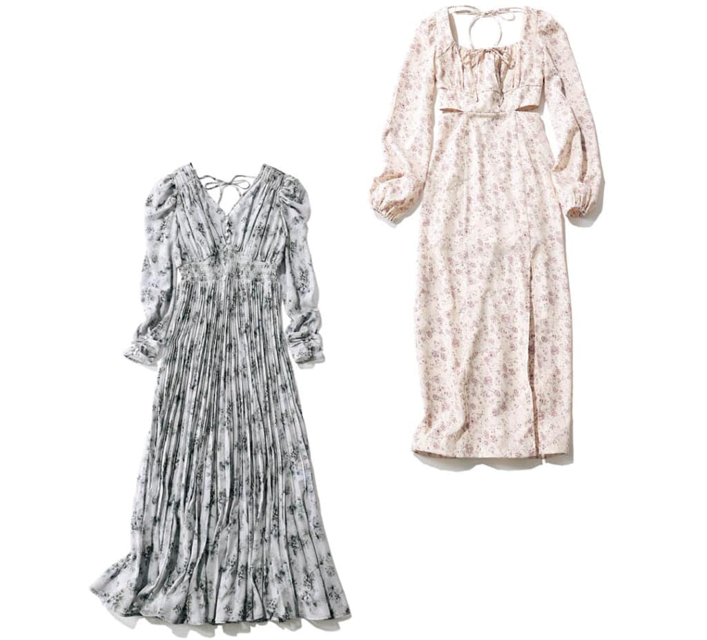 ショッピングの日の花柄ワンピアイテムカット