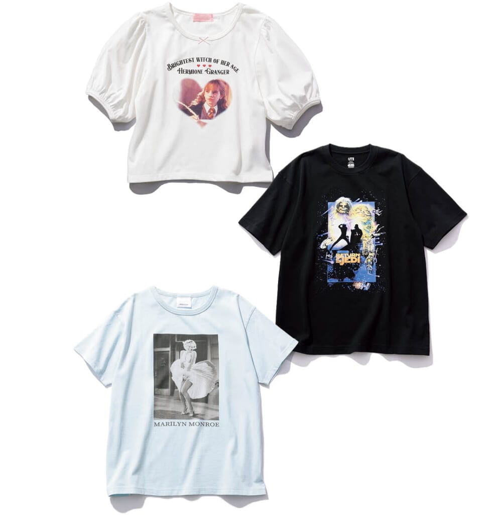 ハリーポッター、スターウォーズ、マリリン・モンローの映画Tシャツ