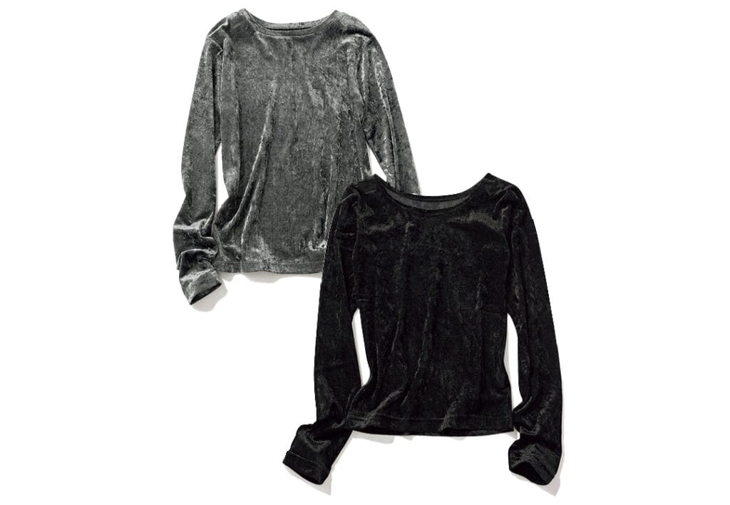 夏から秋まで着られるダークトーンのベロアトップス