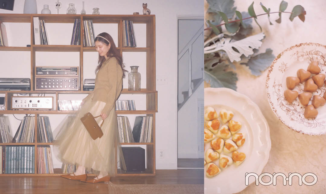 紺野彩夏のバレンタインコーデ チュールスカートのコーデ