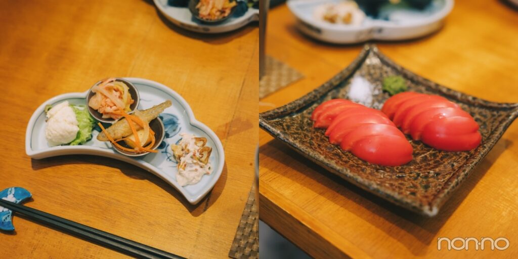 おばんざいの盛り合わせとトマト