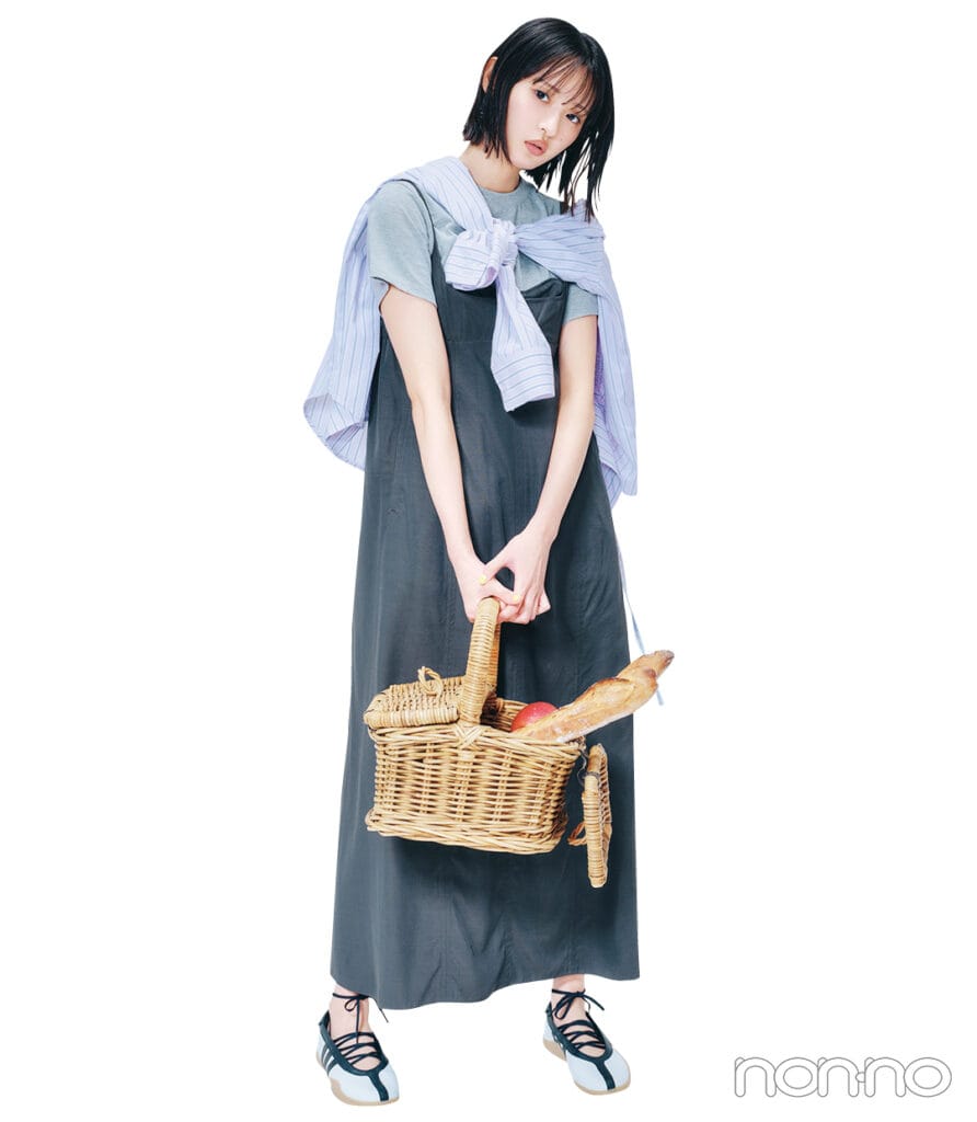 遠藤さくらのストライプシャツコーデ1-2