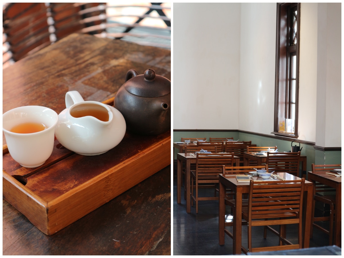 香港『大館 樂茶軒茶藝館』の茶器に入った中国茶と店内