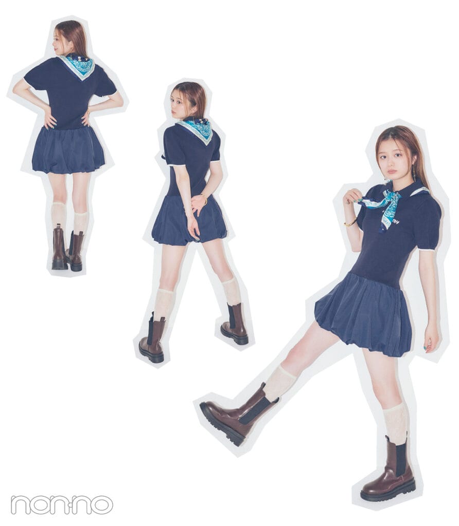 ポロ衿にスカーフを合わせてフレンチシックに