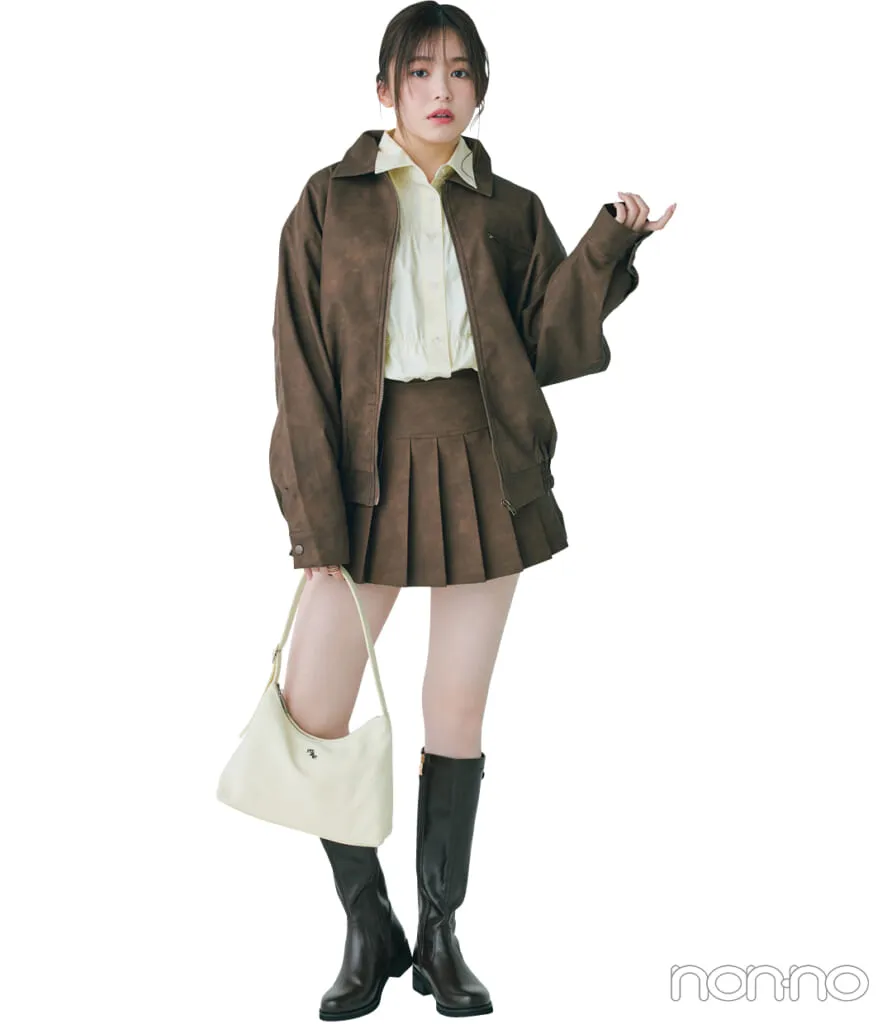 久間田琳加の大学生の一週間コーデ、金曜日のブルゾンスタイル