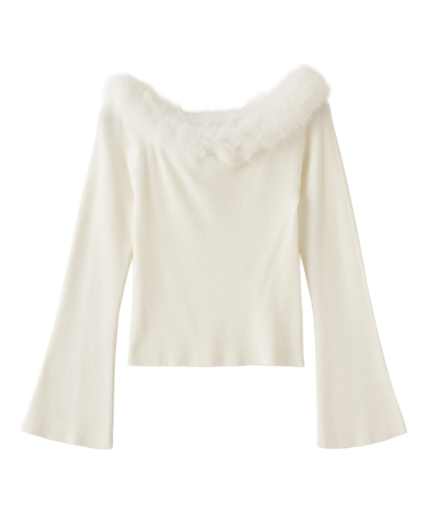 リリアン カラットのオフホワイトのファーつきオフショルニット