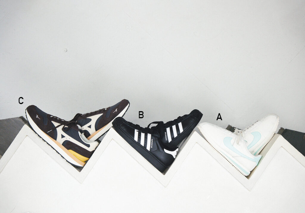 NIKE「CORTEZ」
アディダス「SUPERSTAR Ⅱ」
ミズノ「MIZUNO RB87」