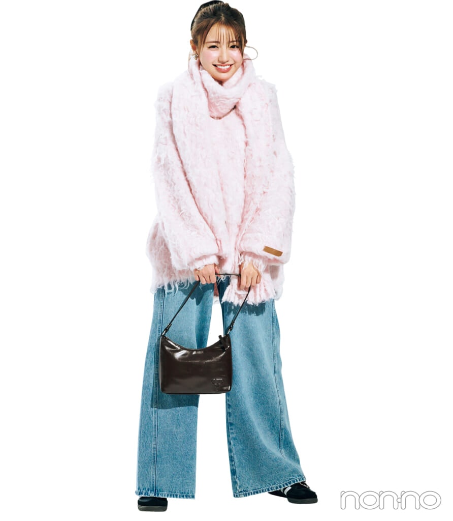 香音の韓国旅行のふわふわニットコーデ