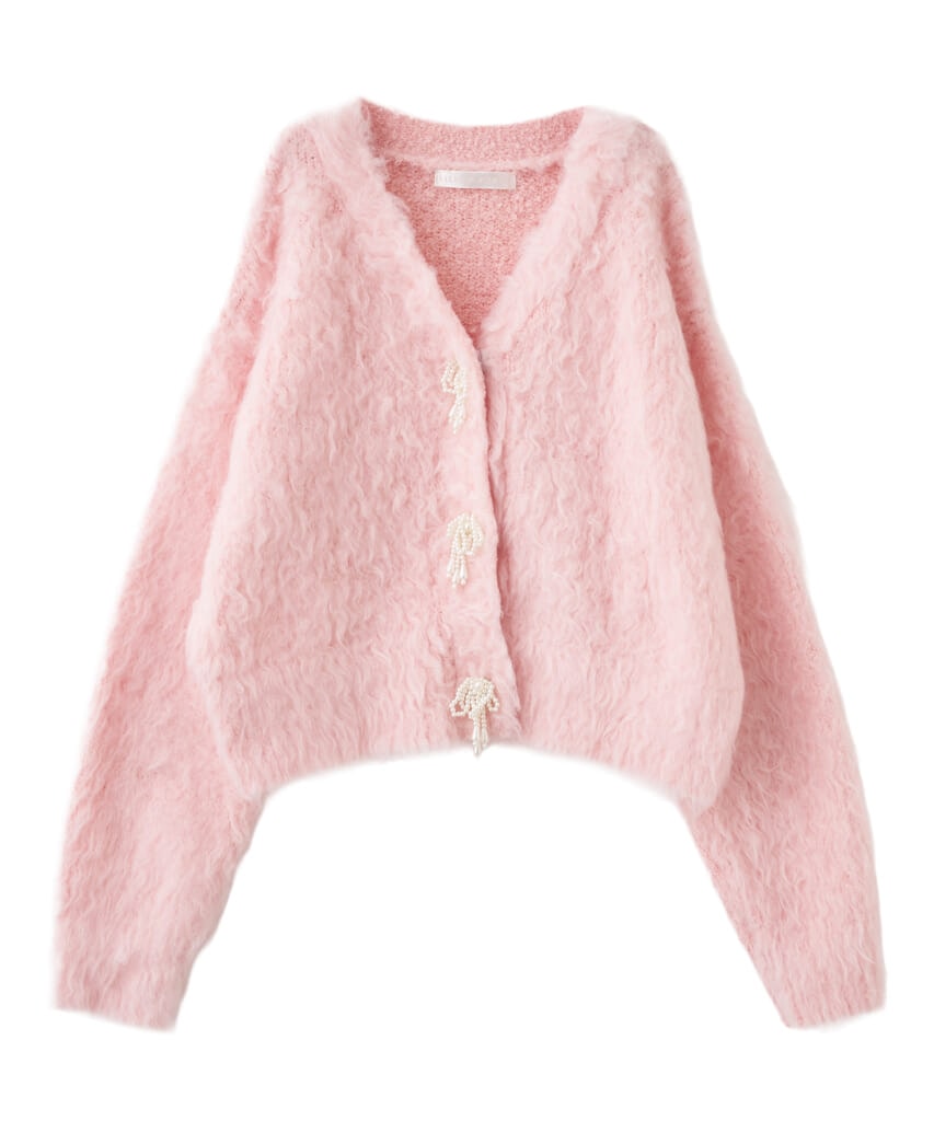 リリアン カラットのピンクのシャギーカーディガン