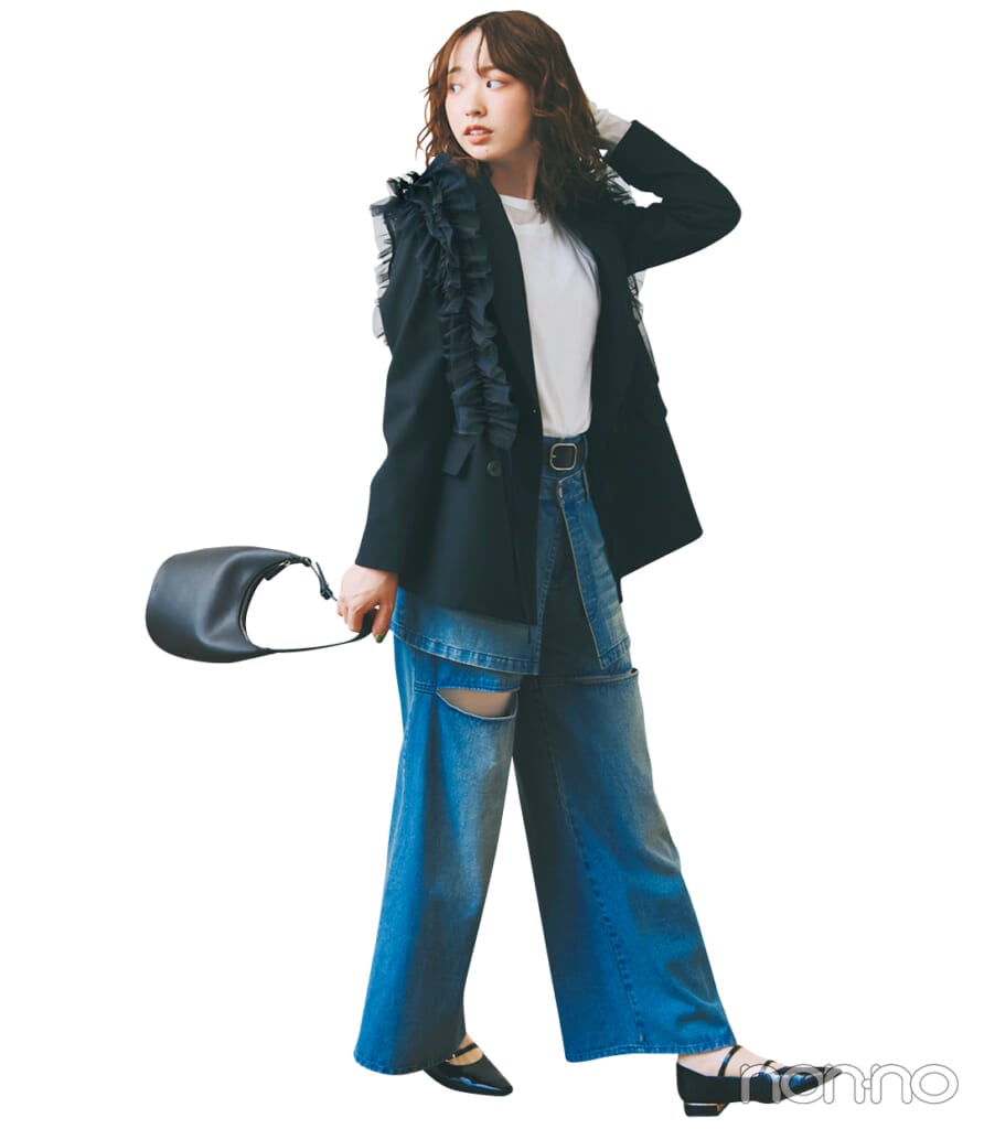 村上なずなのGUのジャケット＆パンツのセットアップ着回し3-5