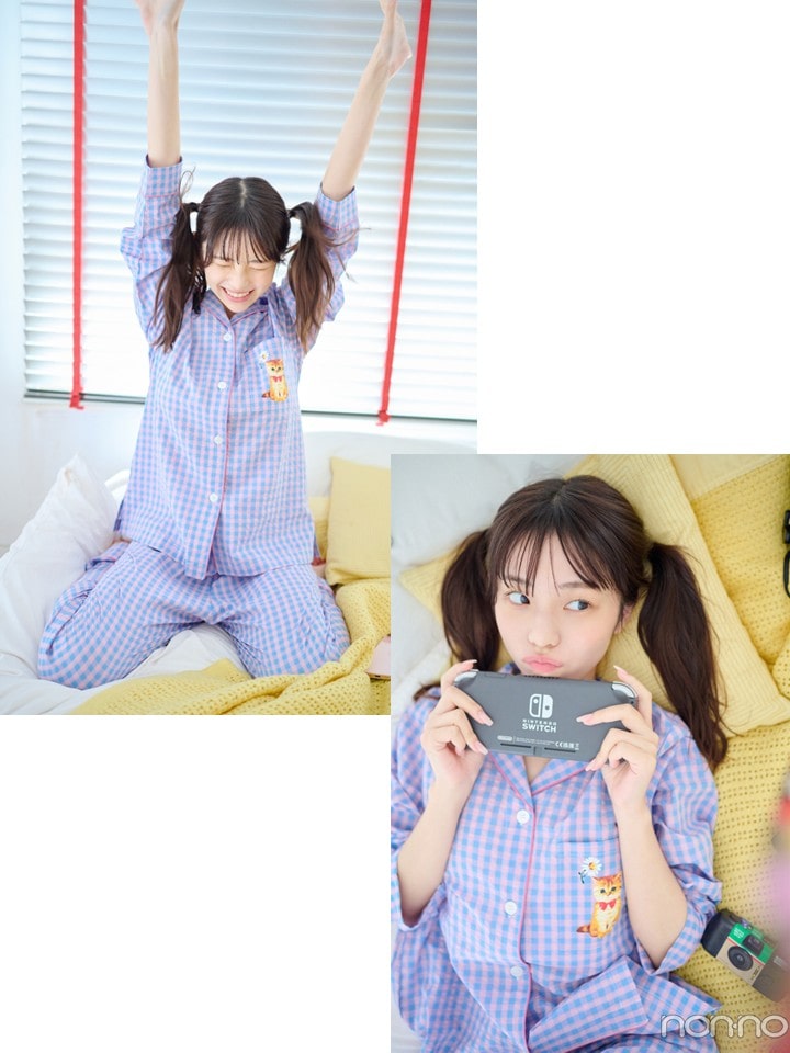 菊地姫奈の夏の肌見せルームウェア映えルームウェアのギンガムチェックパジャマのアザー