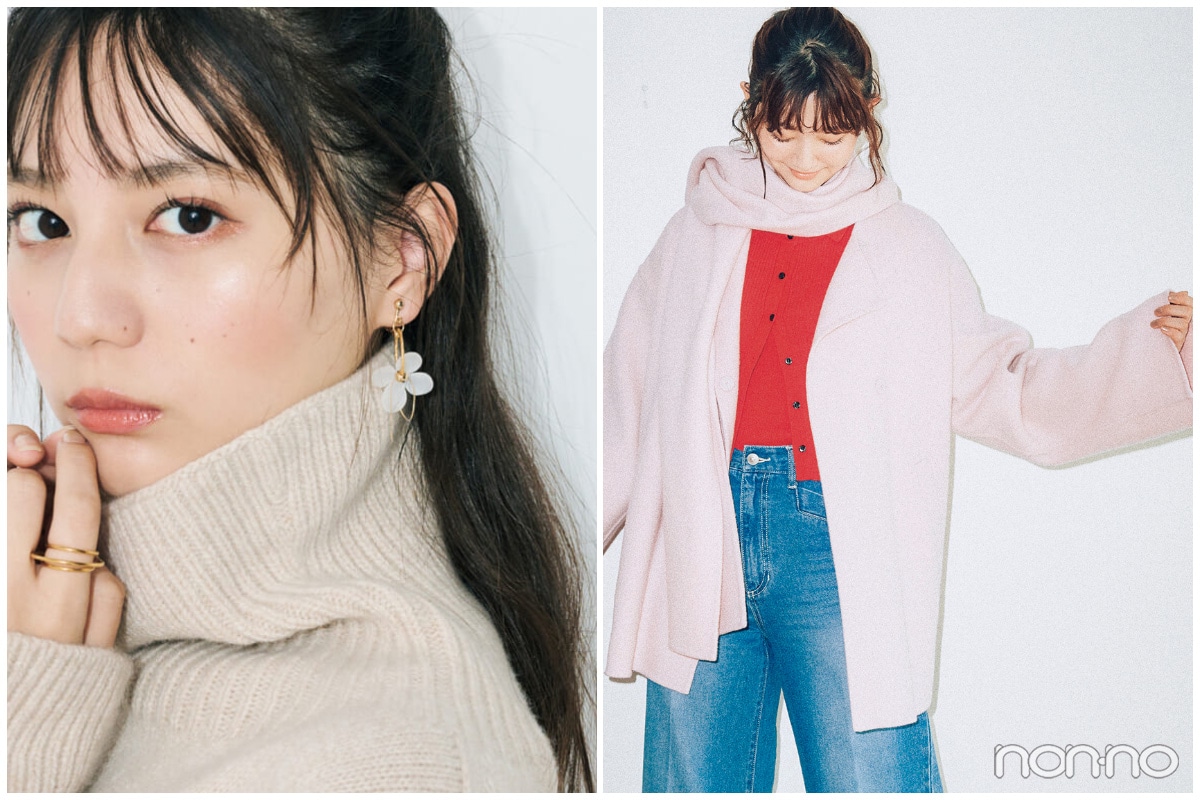 ニットを着た女性とアウターとカチューシャを身に着けたディズニーコーデの女性