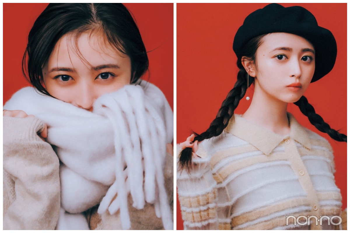 防寒アイテムのマフラーとベレー帽を身に着けた女性