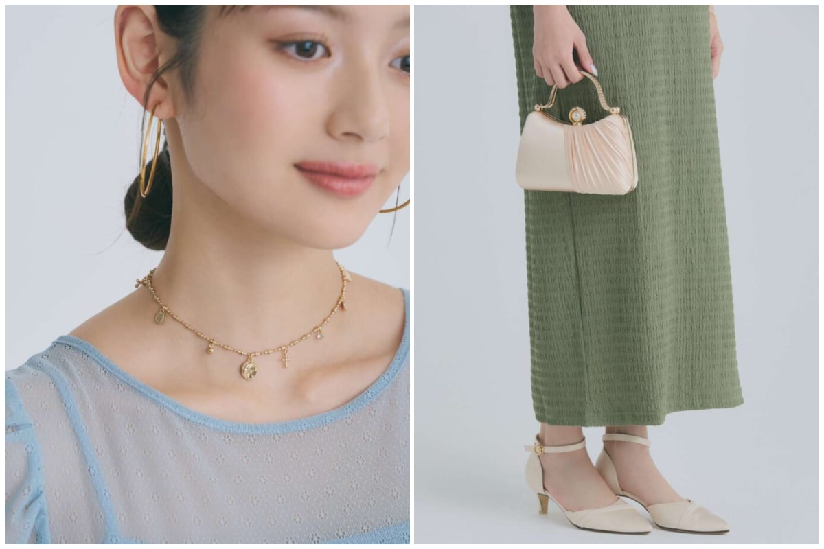 同窓会の服装ポイント　アクセサリーを身につけている女性とハンドバッグを持っている女性