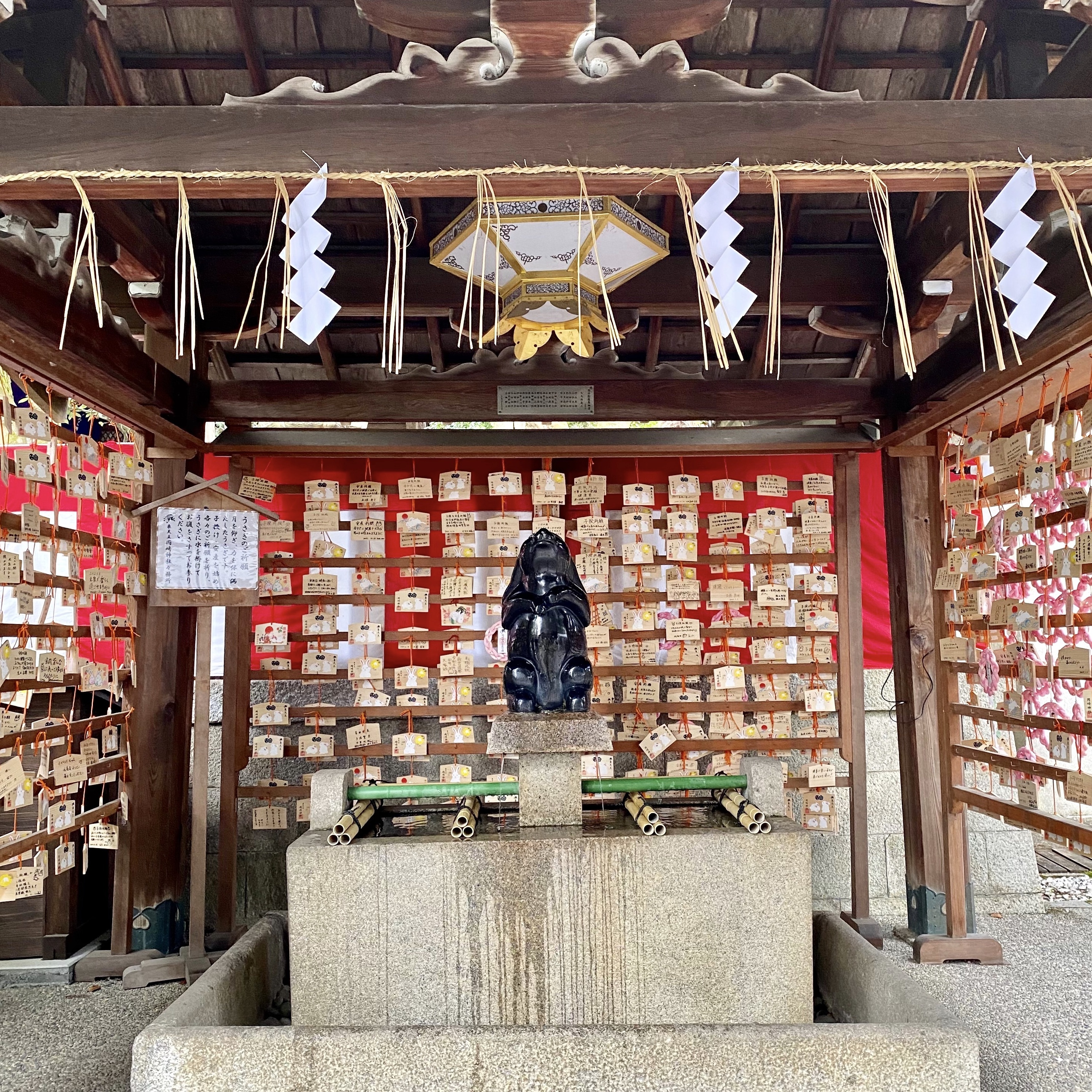 岡崎神社　子授けうさぎ　手水舎