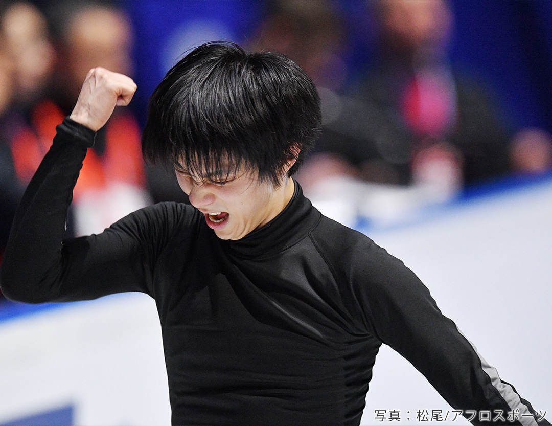 2019年世界フィギュアスケート選手権で練習中の羽生結弦選手