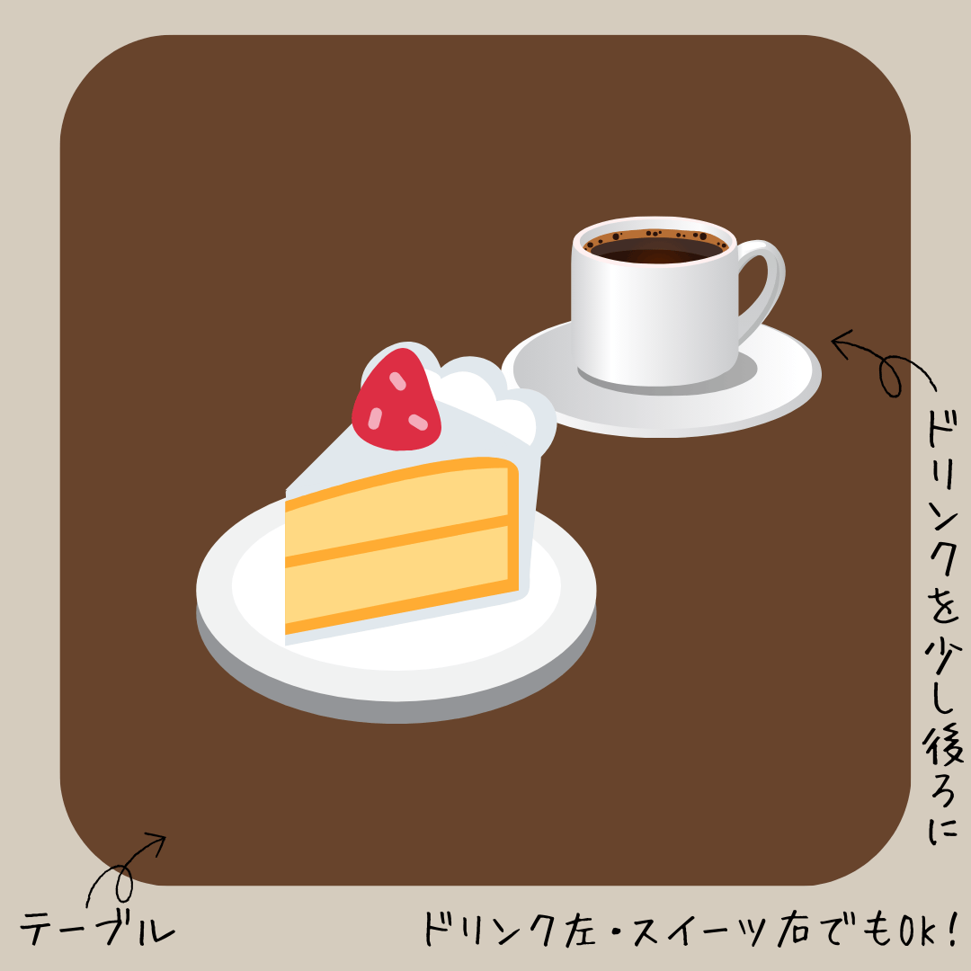 カフェ　スイーツとドリンクおすすめの並べ方