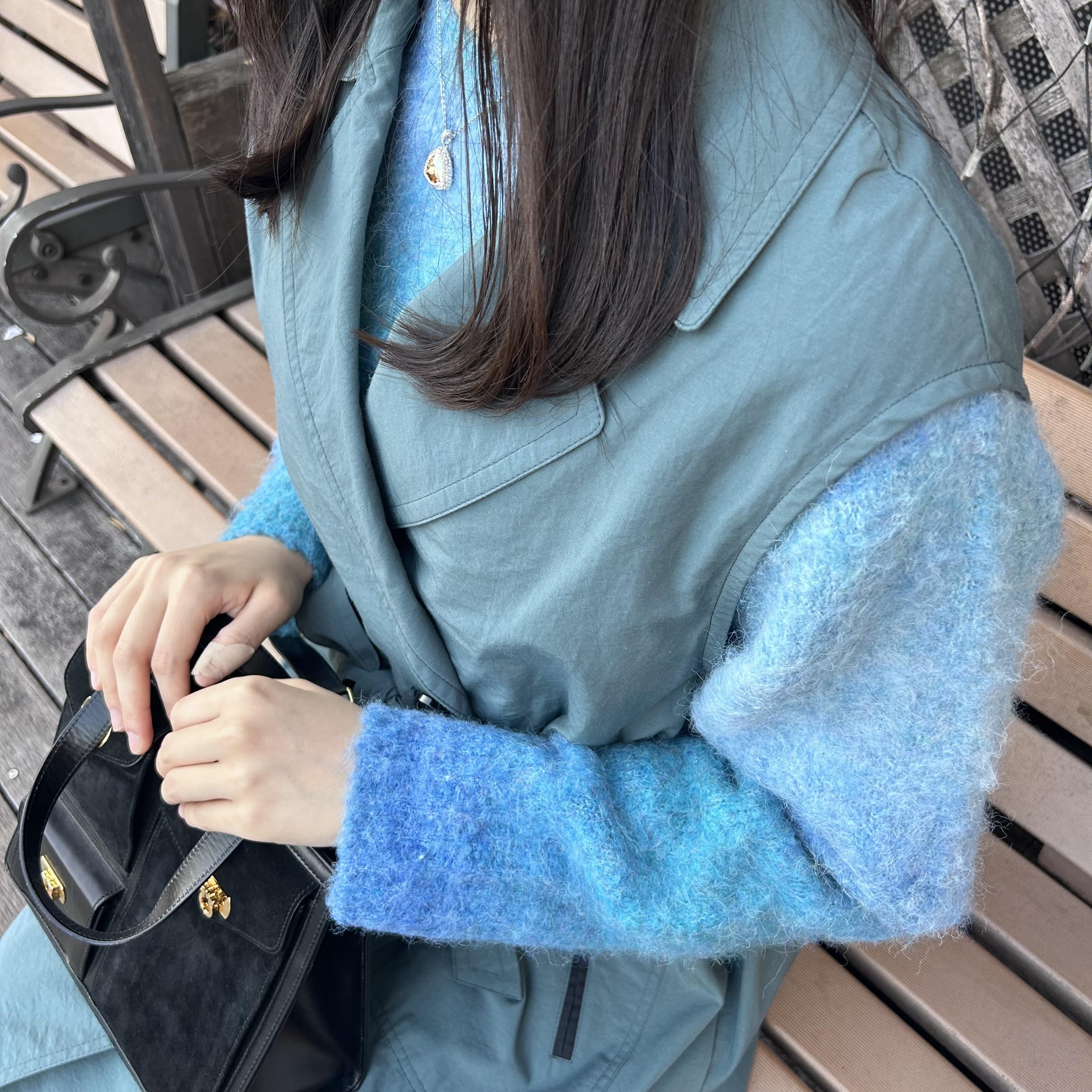 BEAMS、チェスターコート、ブルーコーデ