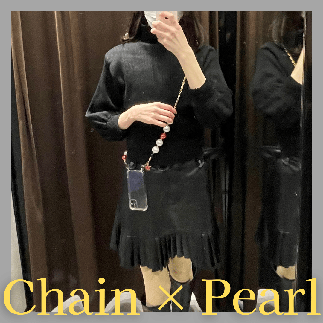 スマホショルダー　チェーン　パール