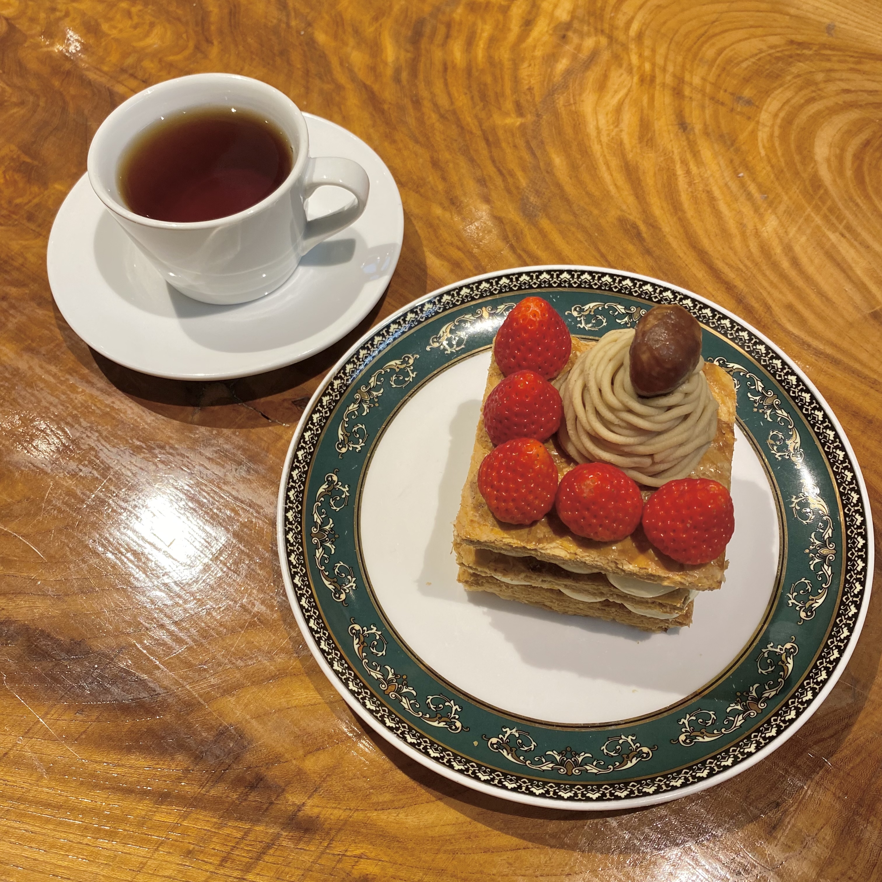 苺と和栗のモンブランミルフィーユ、コーヒーセット、スイーツ