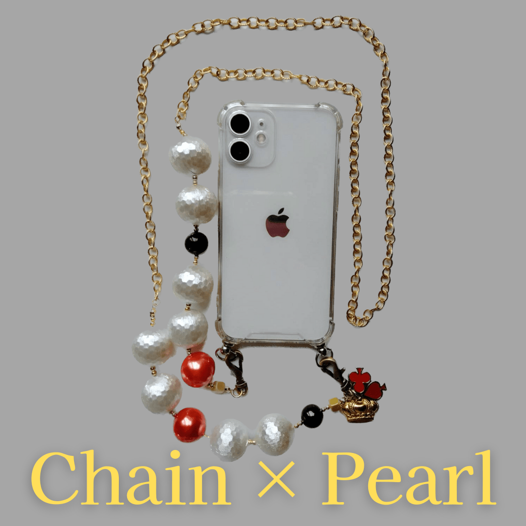 スマホショルダー　チェーン　パール
