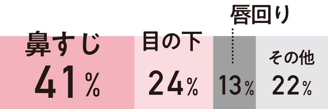 ハイライトを使う場所で最も多いのは鼻すじで41%