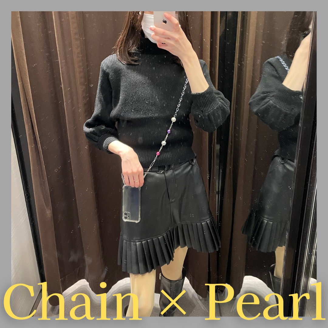 スマホショルダー　チェーン　パール