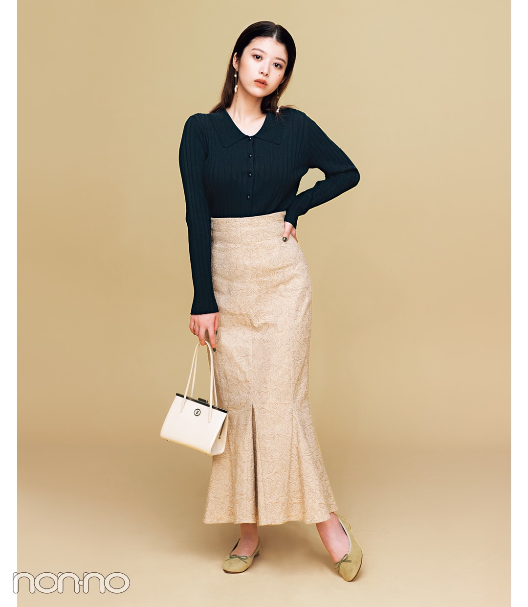 馬場ふみかと冬素材マーメイドスカート-ジャカード×ポロニット