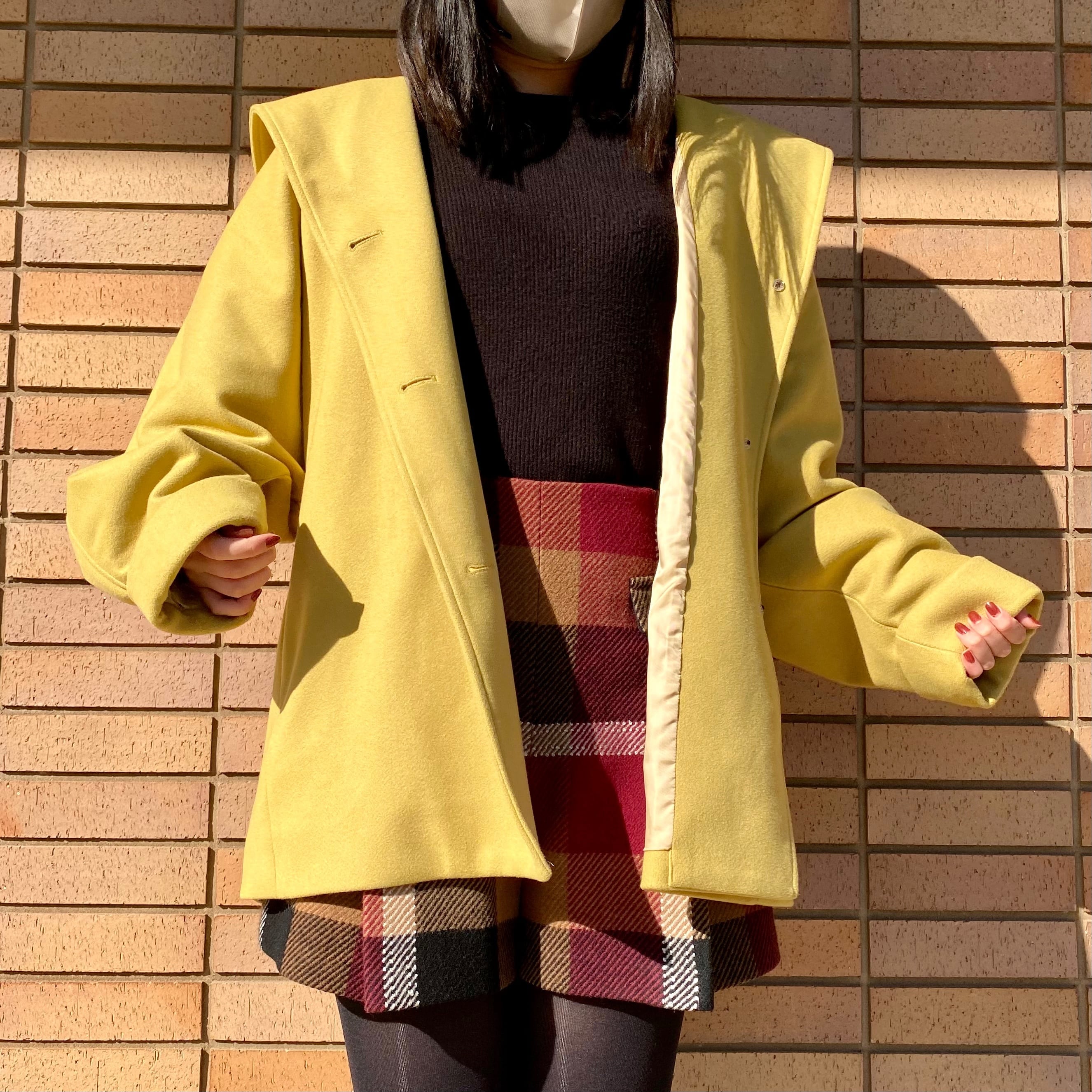 Heather WOOLLYTECH ウーリーテック/ミドルフードCOAT　マスタード　ミディアム丈アウター