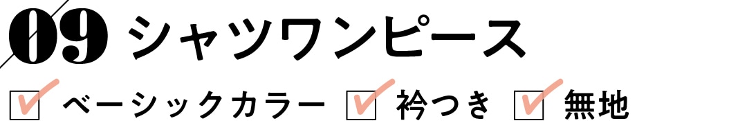 09 シャツワンピース　ベーシックカラー 衿つき 無地