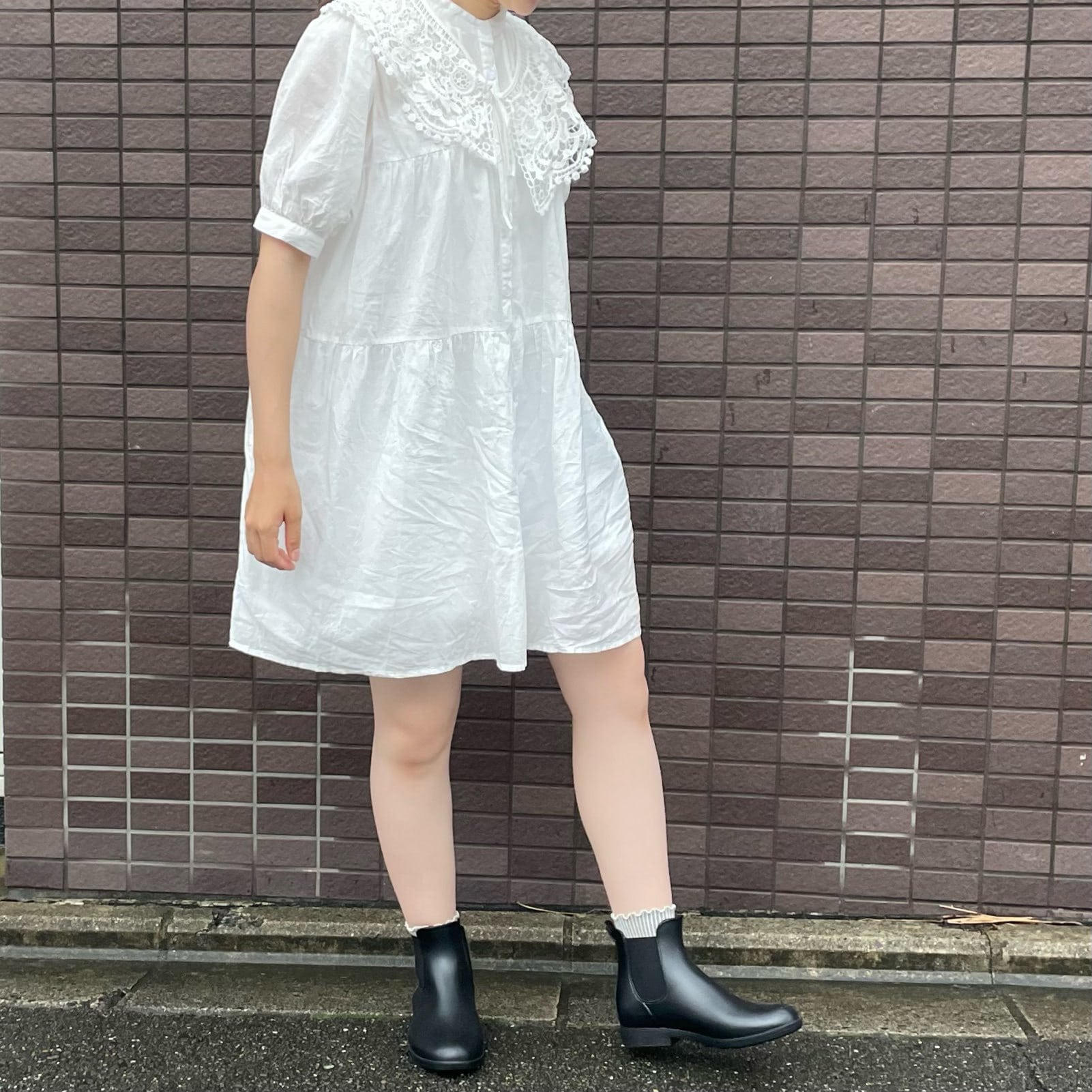 ミニワンピ 梅雨 ホワイト