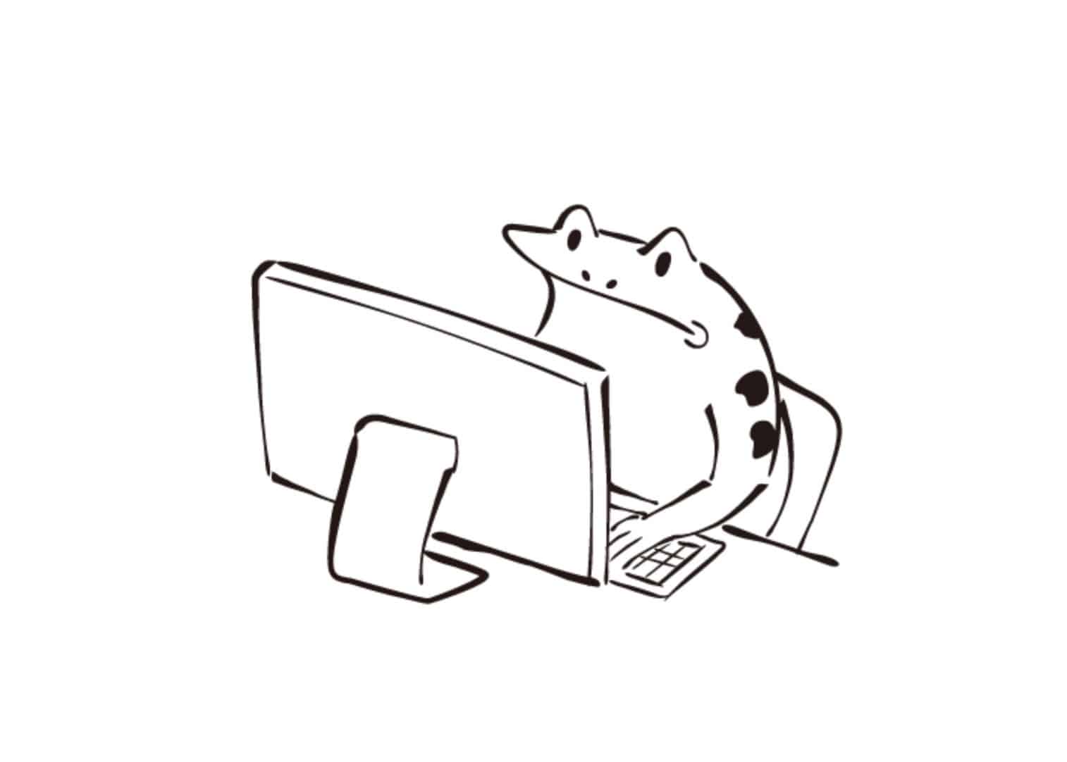 調べ物をするカエルのイラスト