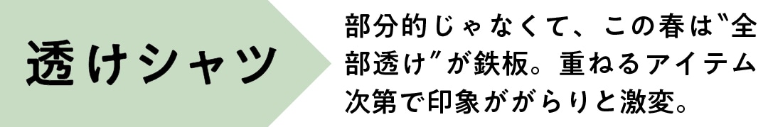 部分的じゃなくて、この春は＂全部透け＂が鉄板。 重ねるアイテム次第で印象ががらりと激変。