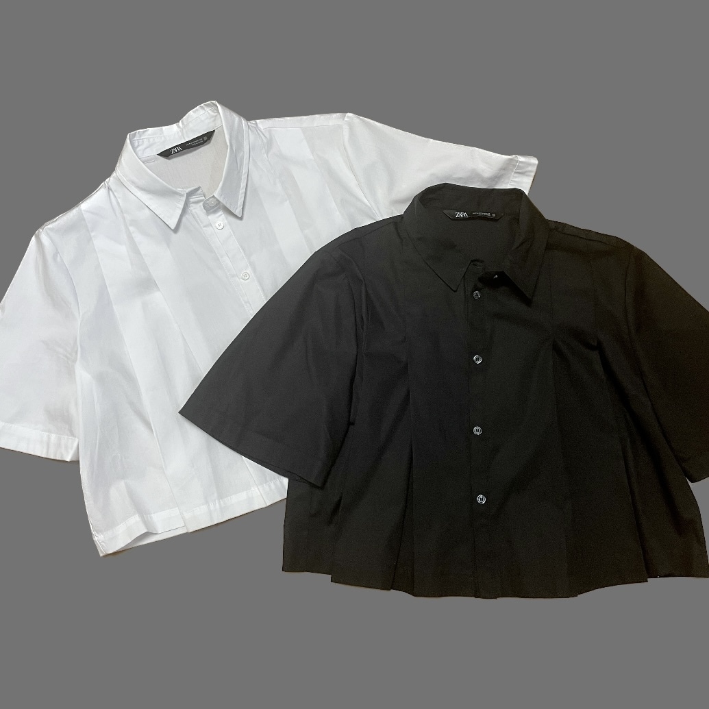 ZARA「クロップドプリーツポプリンシャツ」