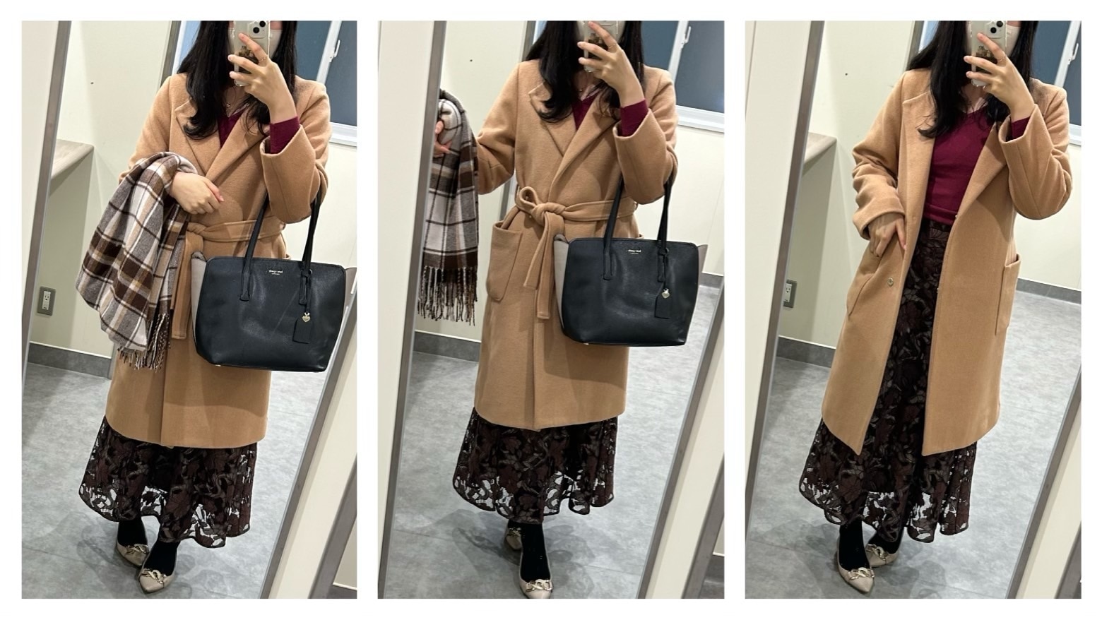 コーディネート　コート　スカート