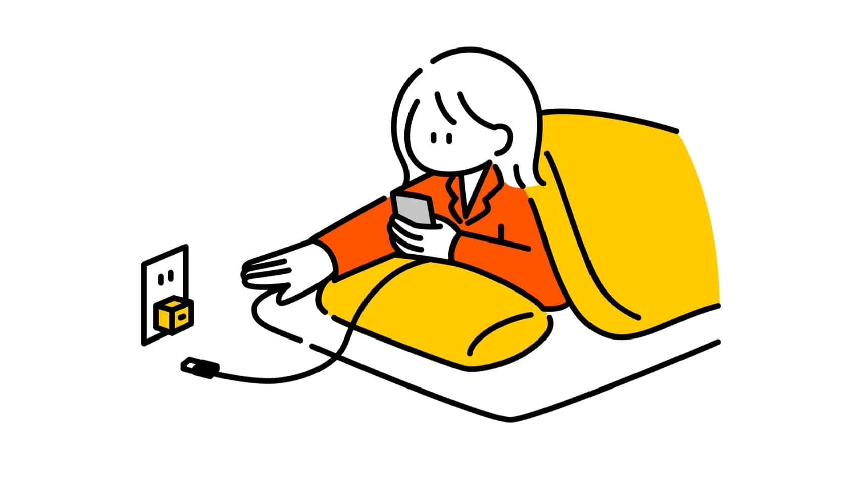 寝そべってスマートフォンを見ている女の子のイラスト