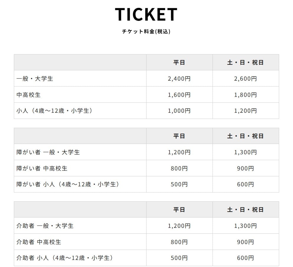 サンリオ「ホテルフローリア トーキョー」チケット料金表