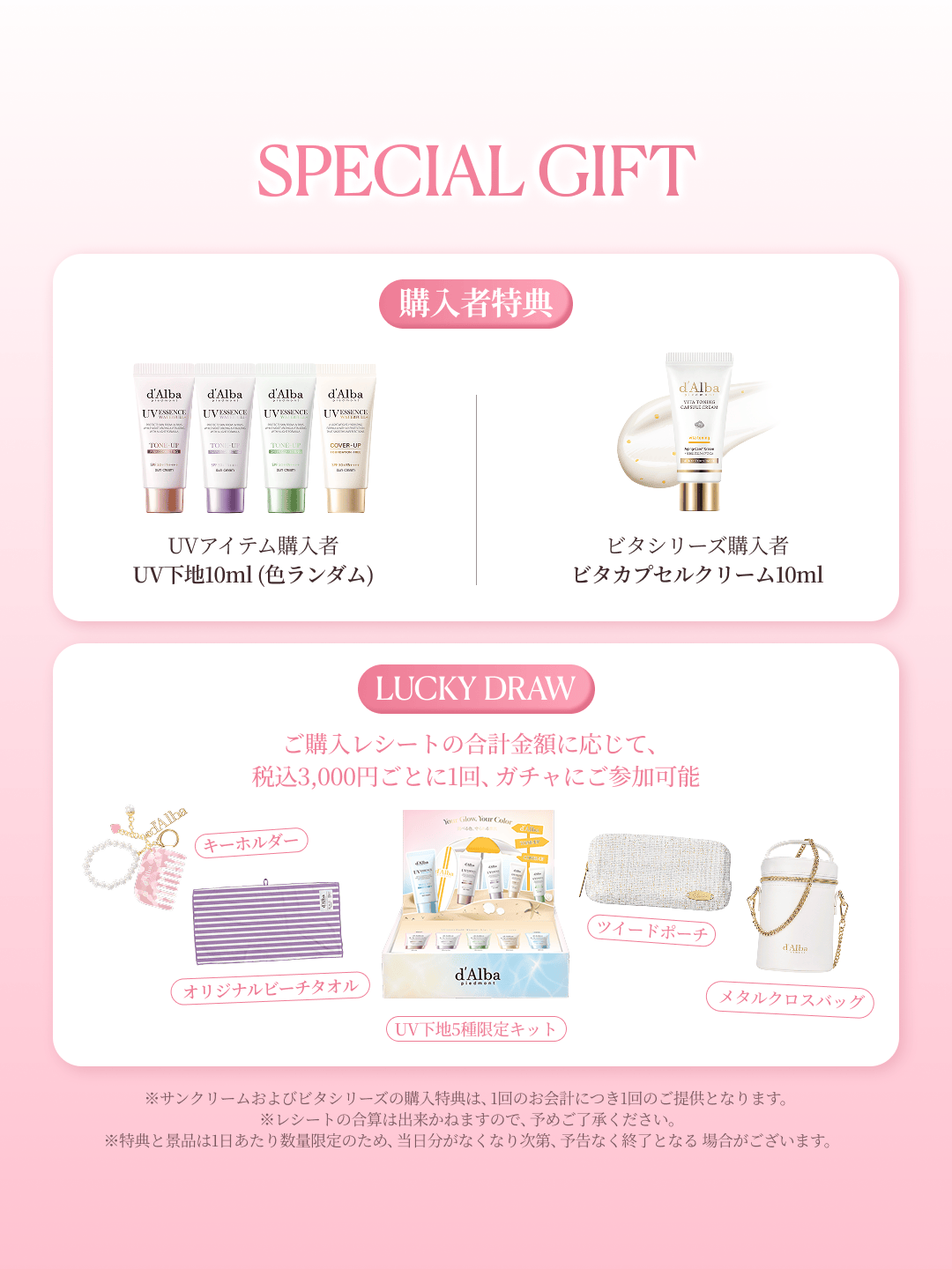 ダルバ渋谷ポップアップのUVアイテム購入者特典とラッキードローのグッズ